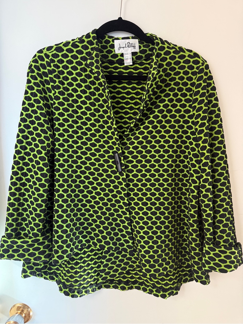 Joseph Ribkoff Lime Green Black Textured Jacket Blazer Size 10 Made in Canada